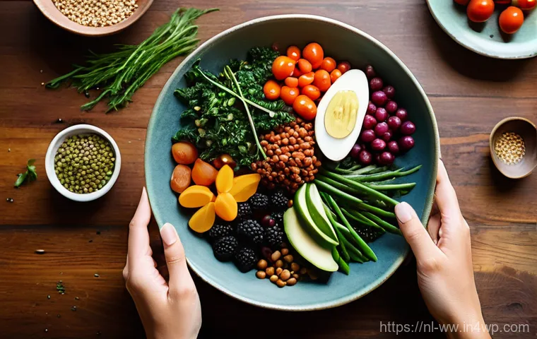 장수와 관련된 건강한 라이프스타일 - **Vibrant Longevity Meal:** A high-angle, close-up photograph of a beautifully arranged, colorful pl...