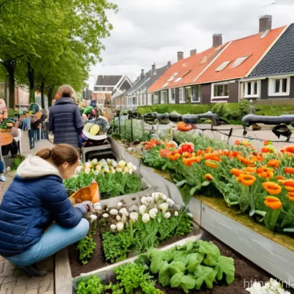 장수와 관련된 커뮤니티 기반 접근 - **Prompt:** A heartwarming scene set in a cozy, brightly lit community center in a typical Dutch tow...