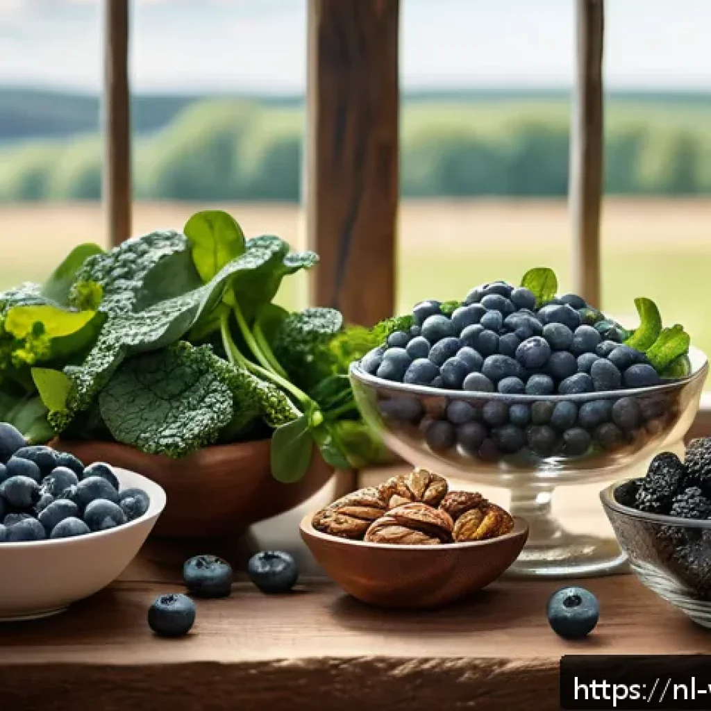 장수와 관련된 실험실 방법론 - A vibrant still life composition showcasing a variety of antioxidant-rich foods popular in the Nethe...