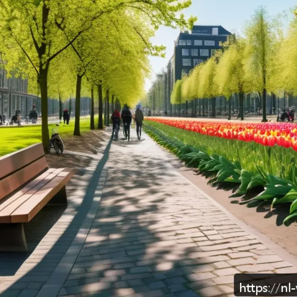 장수와 관련된 도시 환경의 영향 - A vibrant urban park scene in Amsterdam during springtime, featuring diverse groups of people stroll...